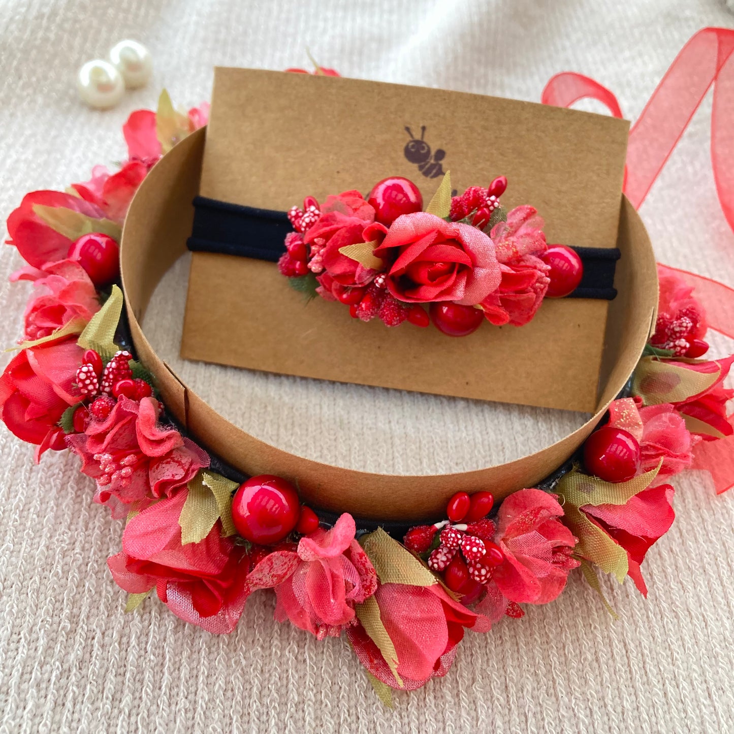 Kids floral tiara and baby headband : Red roses