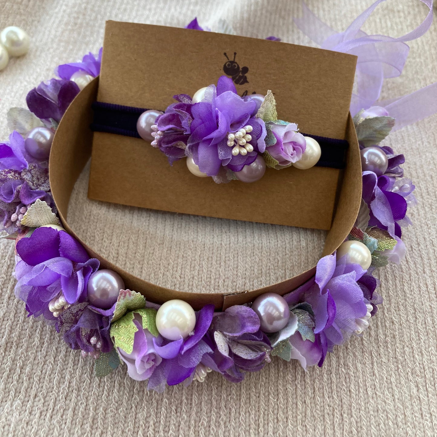 Kids floral tiara and baby headband : Purple love