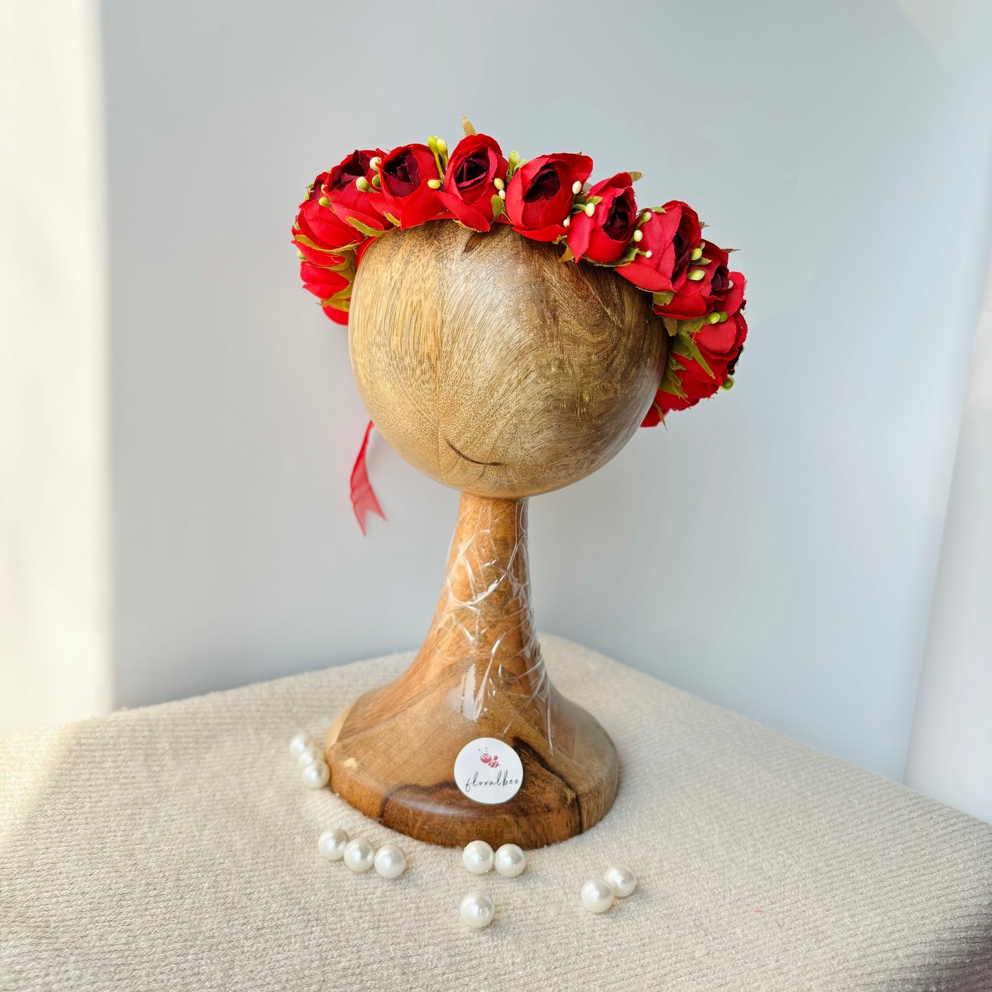 Kids floral tiara: Valentine Edit: Red peonies