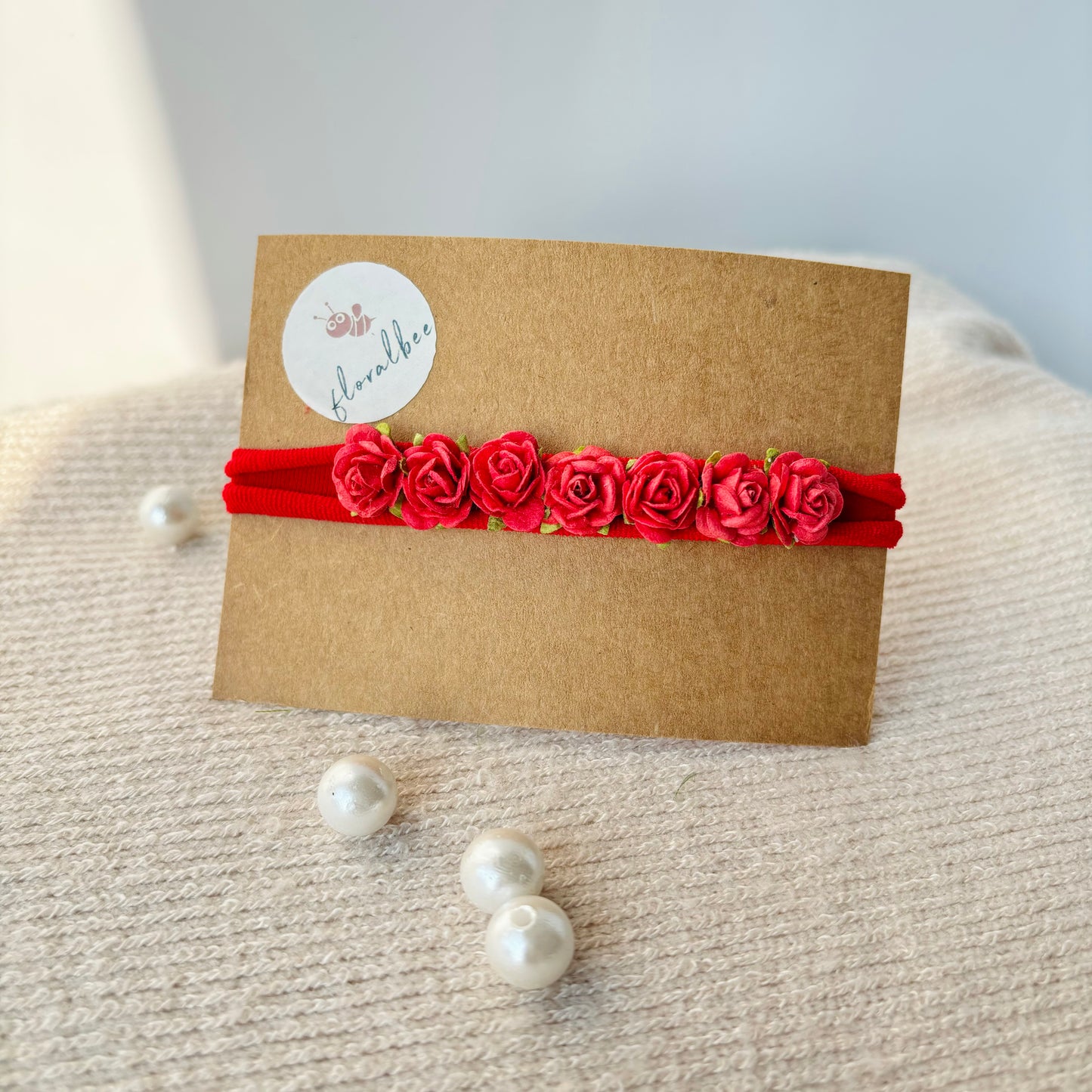 Red mini roses floral baby headband