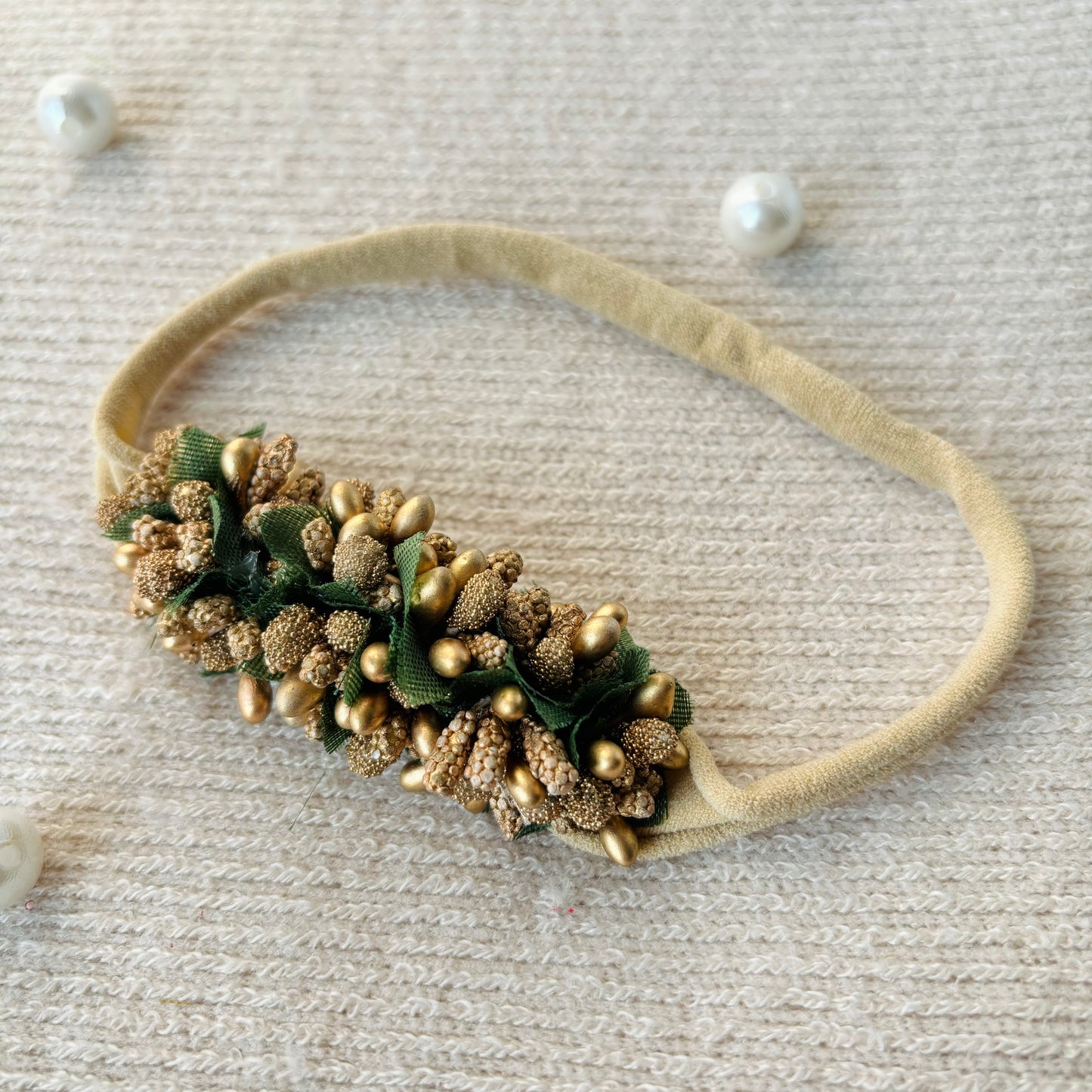 Golden pollens floral baby headband - Nude headband