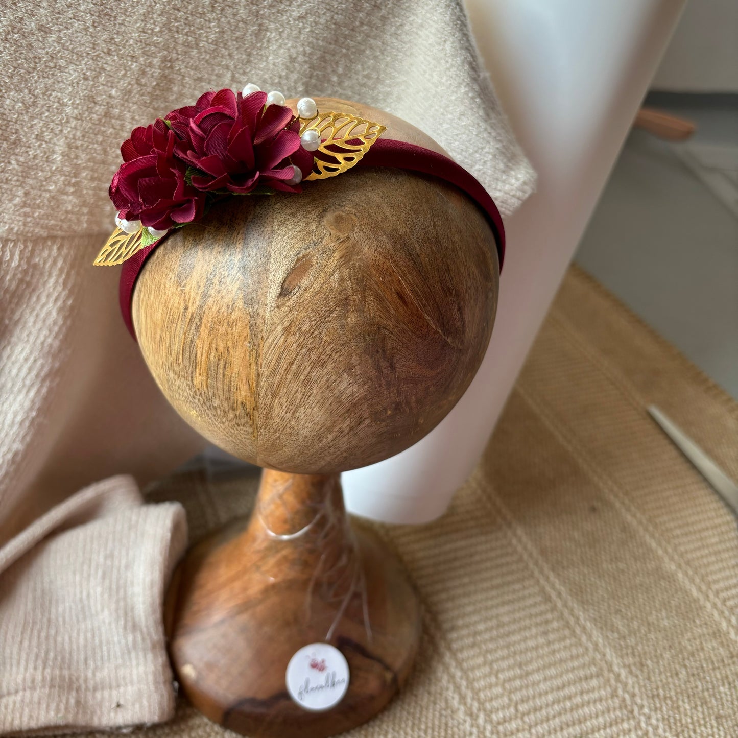 Wine flowers with golden leaf Alice headband