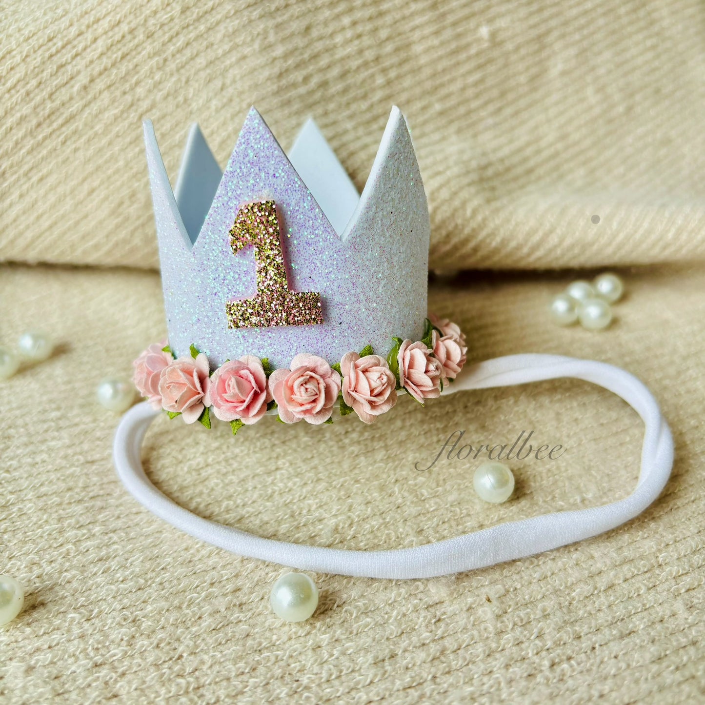 Floralbee Exclusive First Birthday Crown Baby Headband