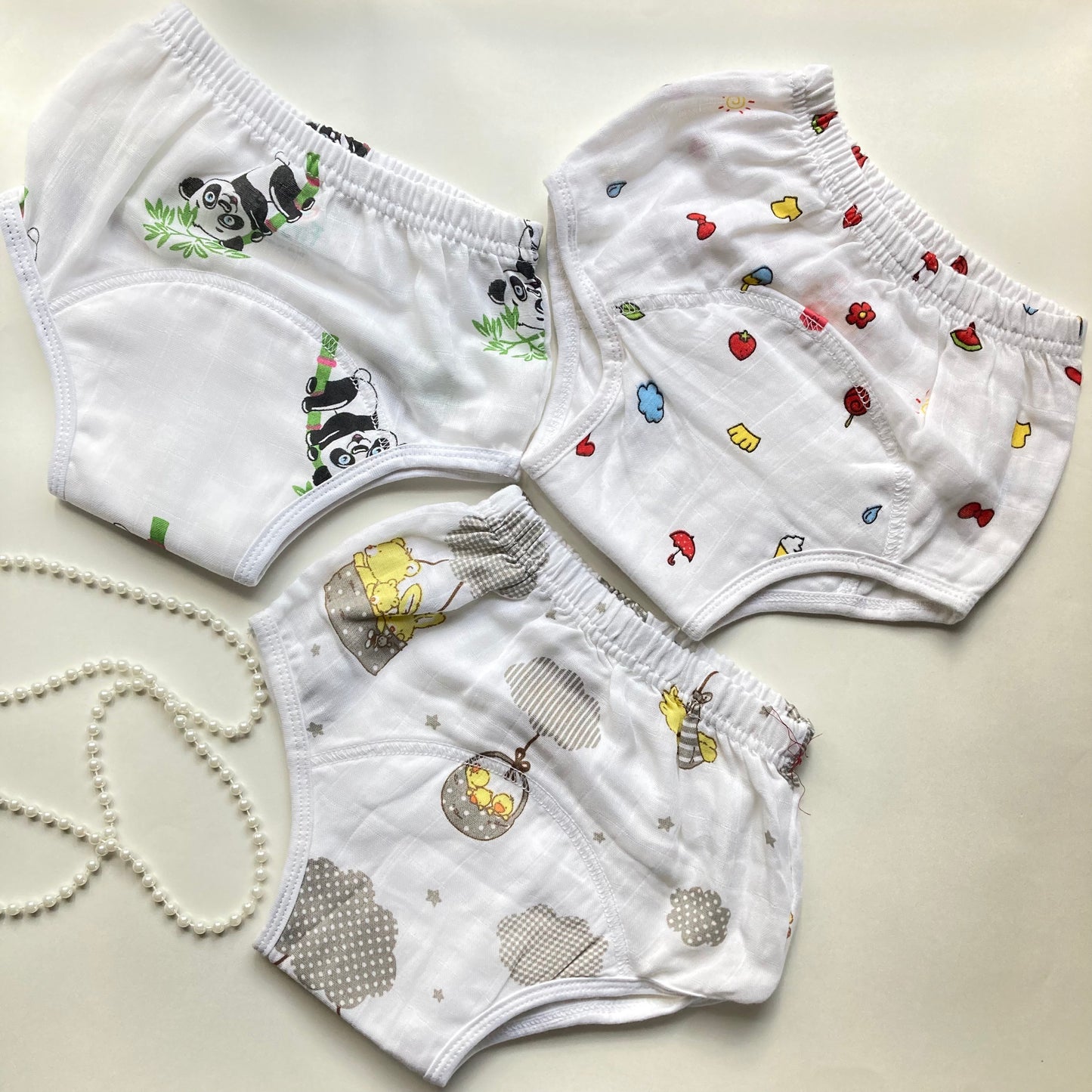 Muslin padded underwear 18-24M: Panda-Candy bow-Grey cloud