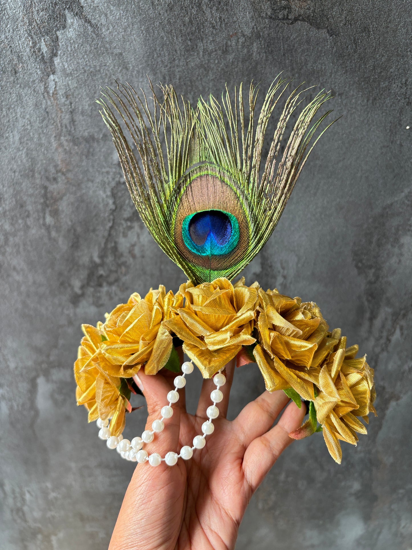 Peacock Golden roses crown headband - Janmashtami special