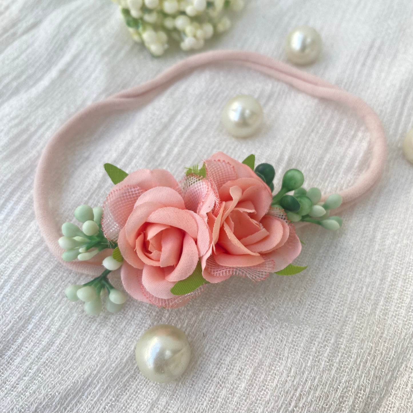 Peach roses baby headband