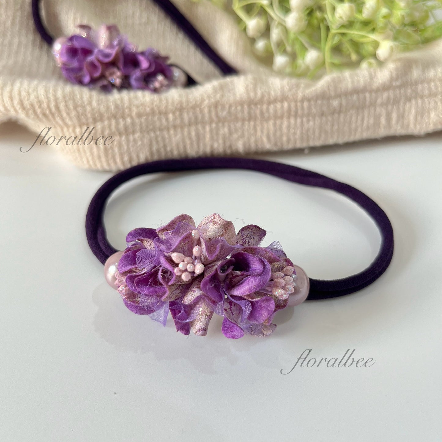 Dark purple floral baby headband
