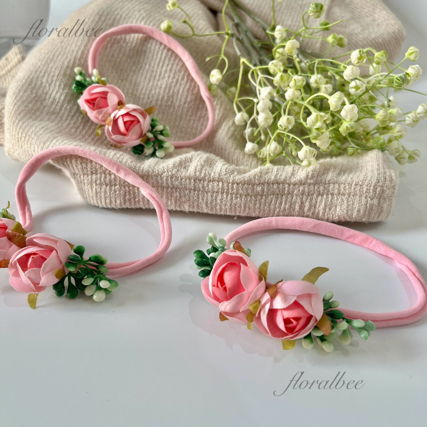 Pink peony floral baby headband