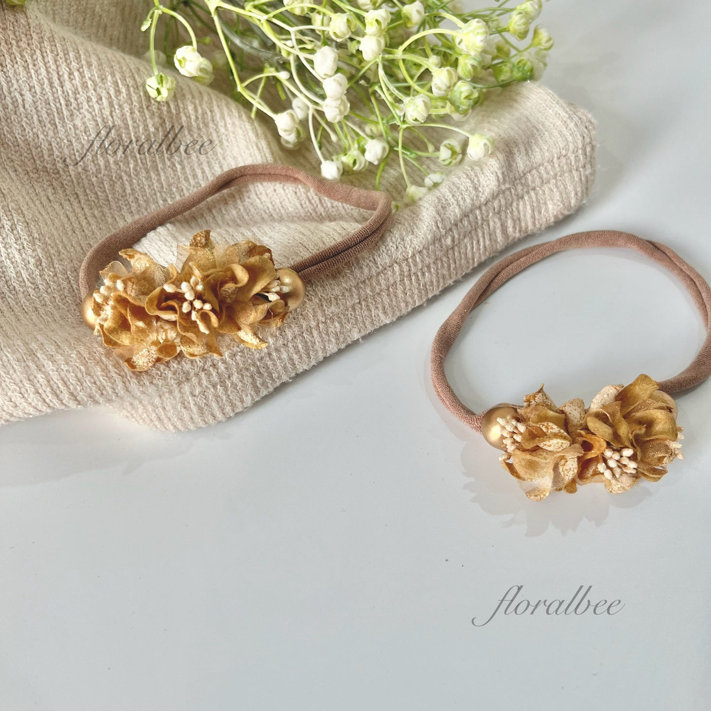 Golden yellow floral baby headband