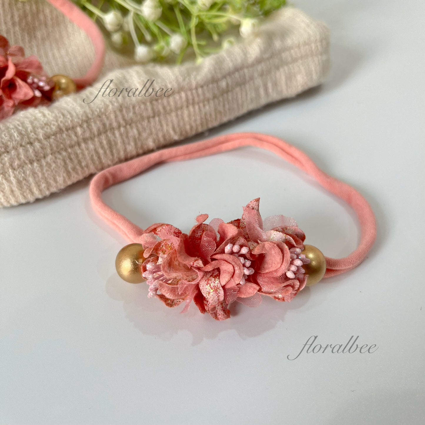 Puce pink floral baby headband