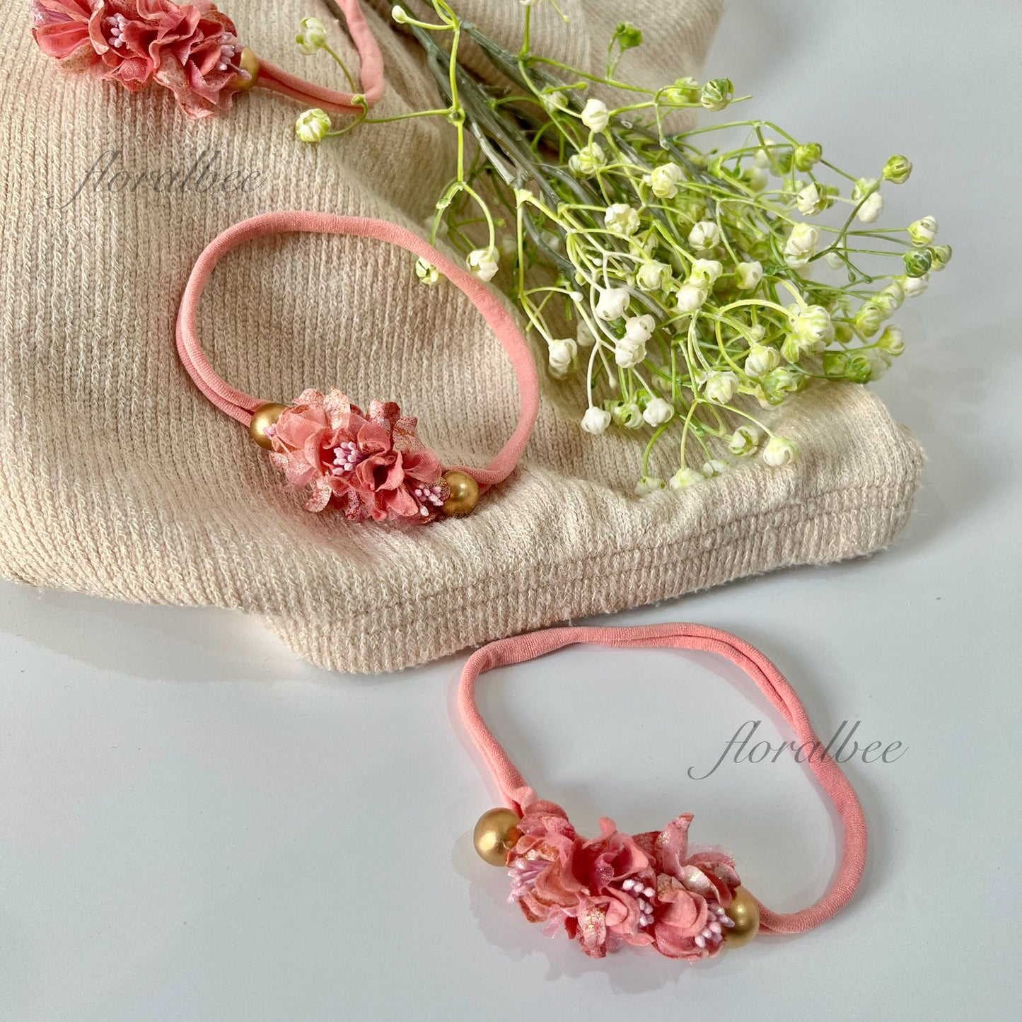 Puce pink floral baby headband
