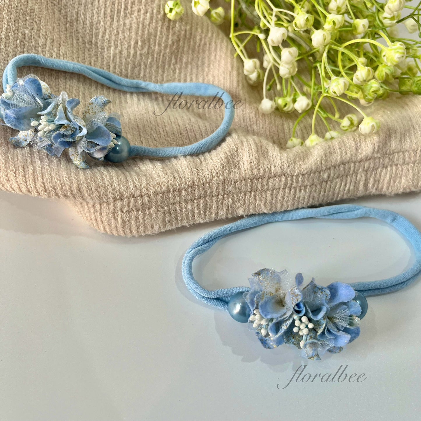 Blue floral baby headband
