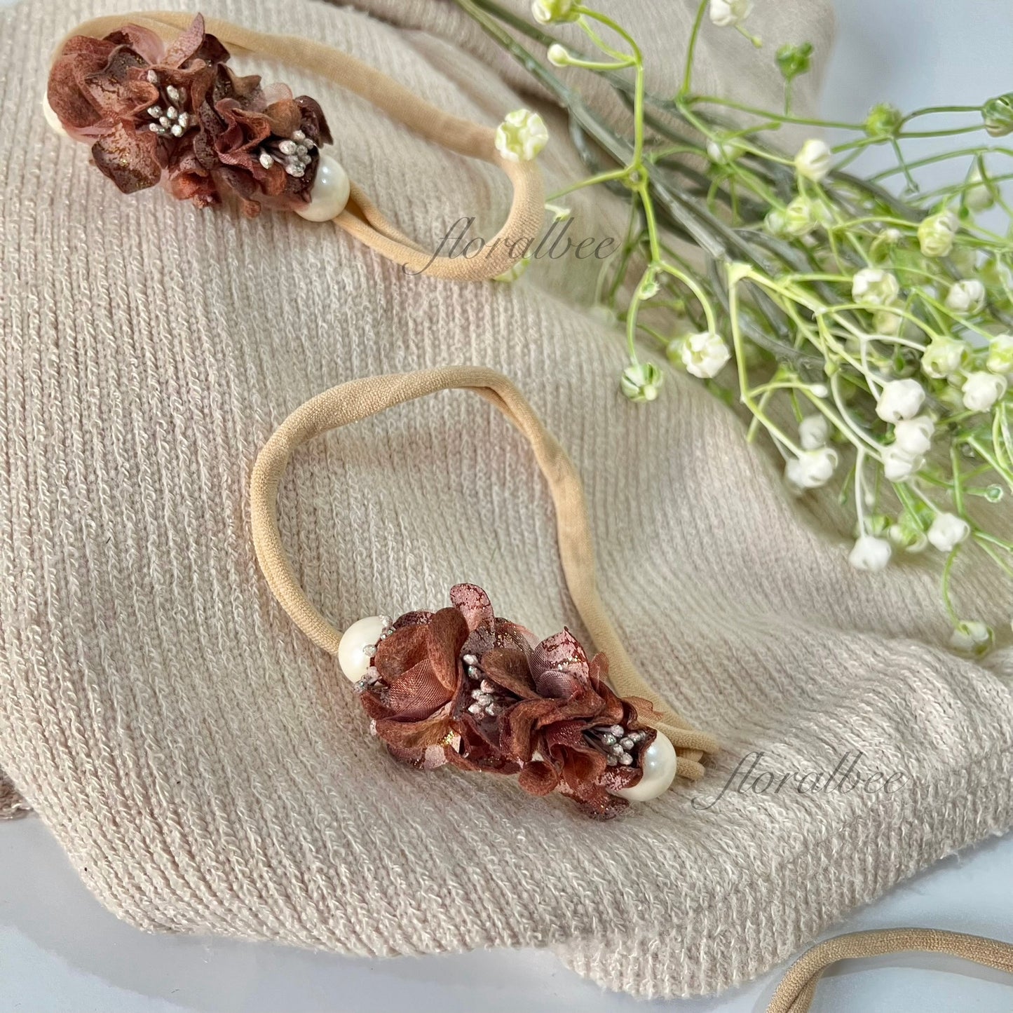 Brown floral baby headband