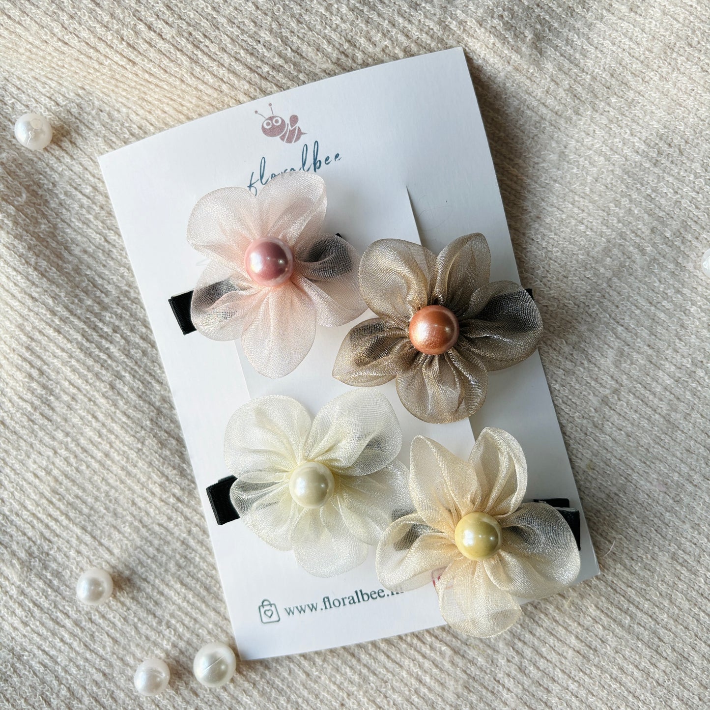 Organza floral clips combo of 4