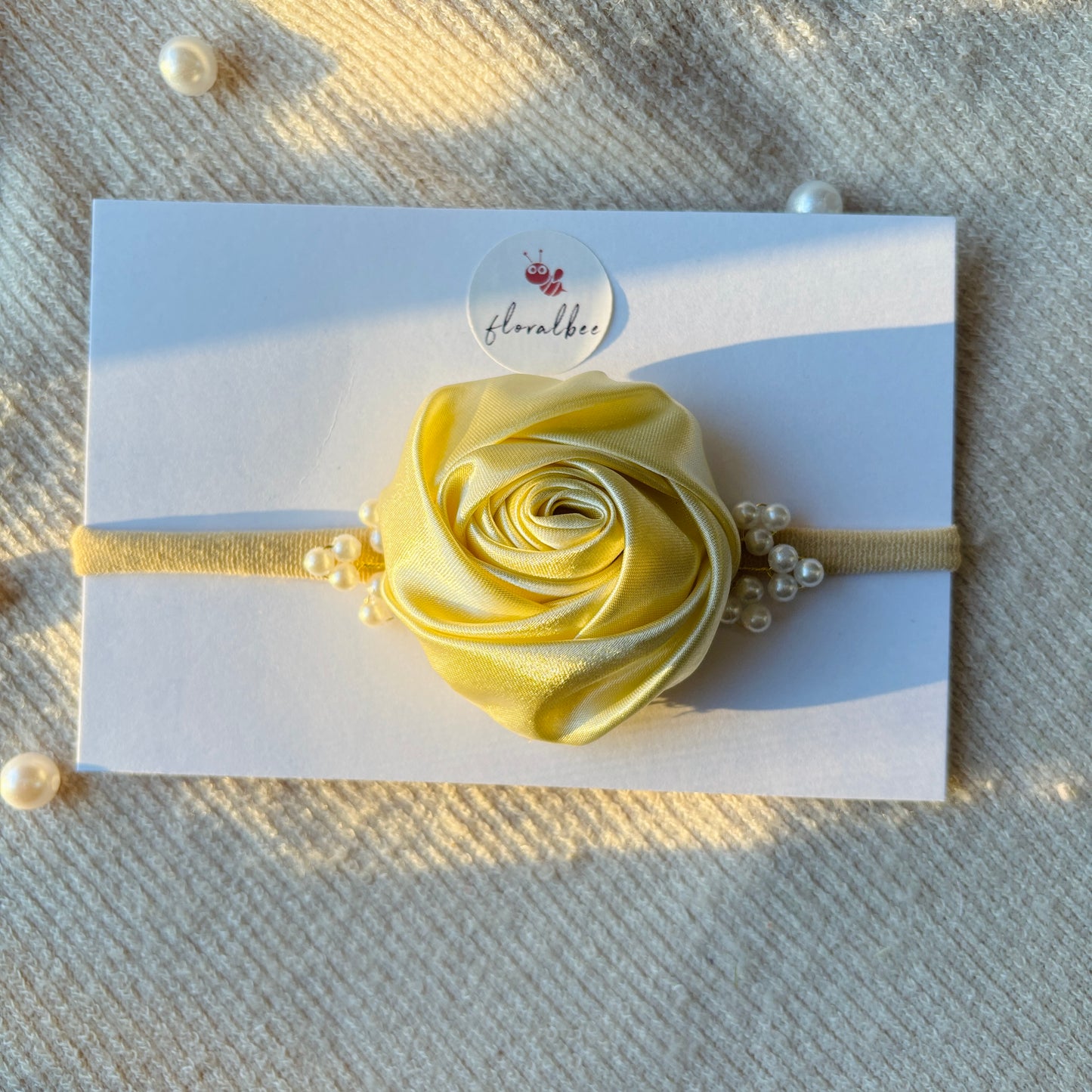 Cream satin floral baby headband