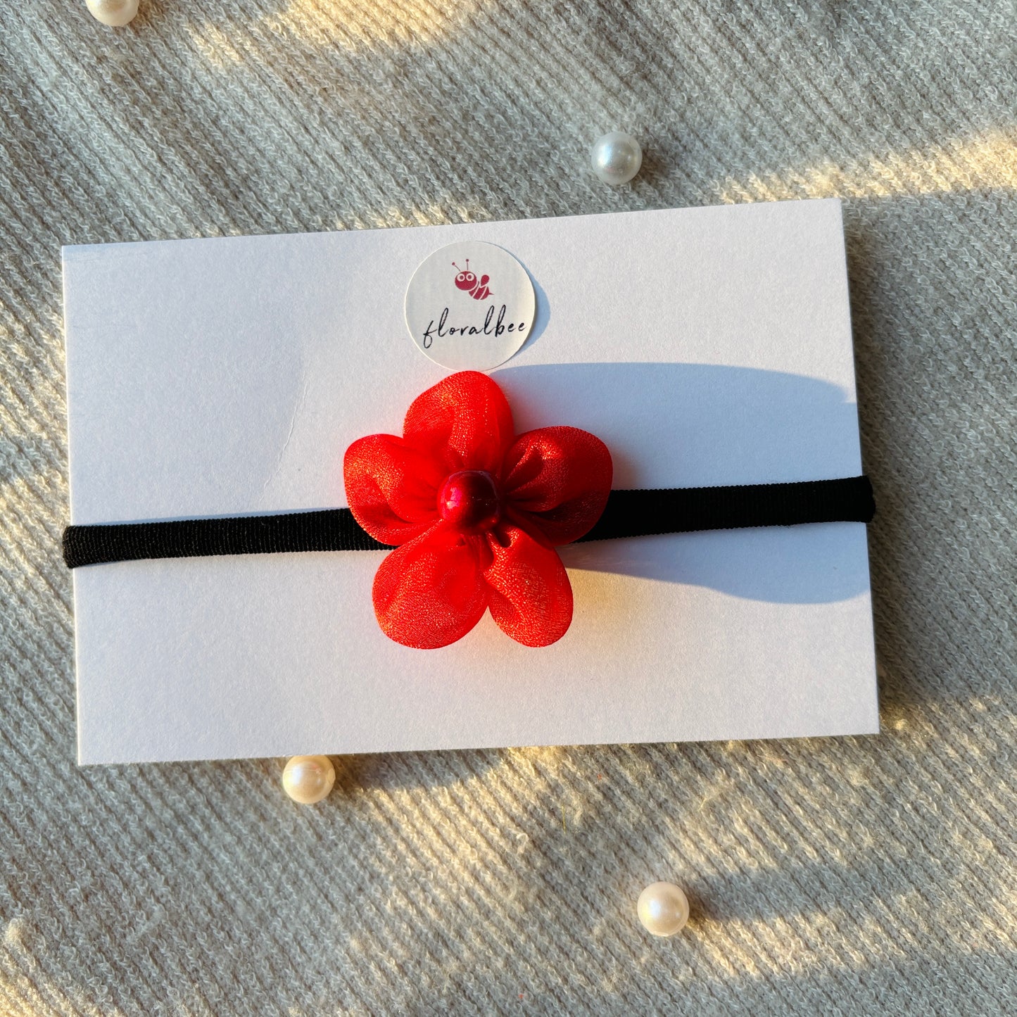 Organza floral baby headband - Red