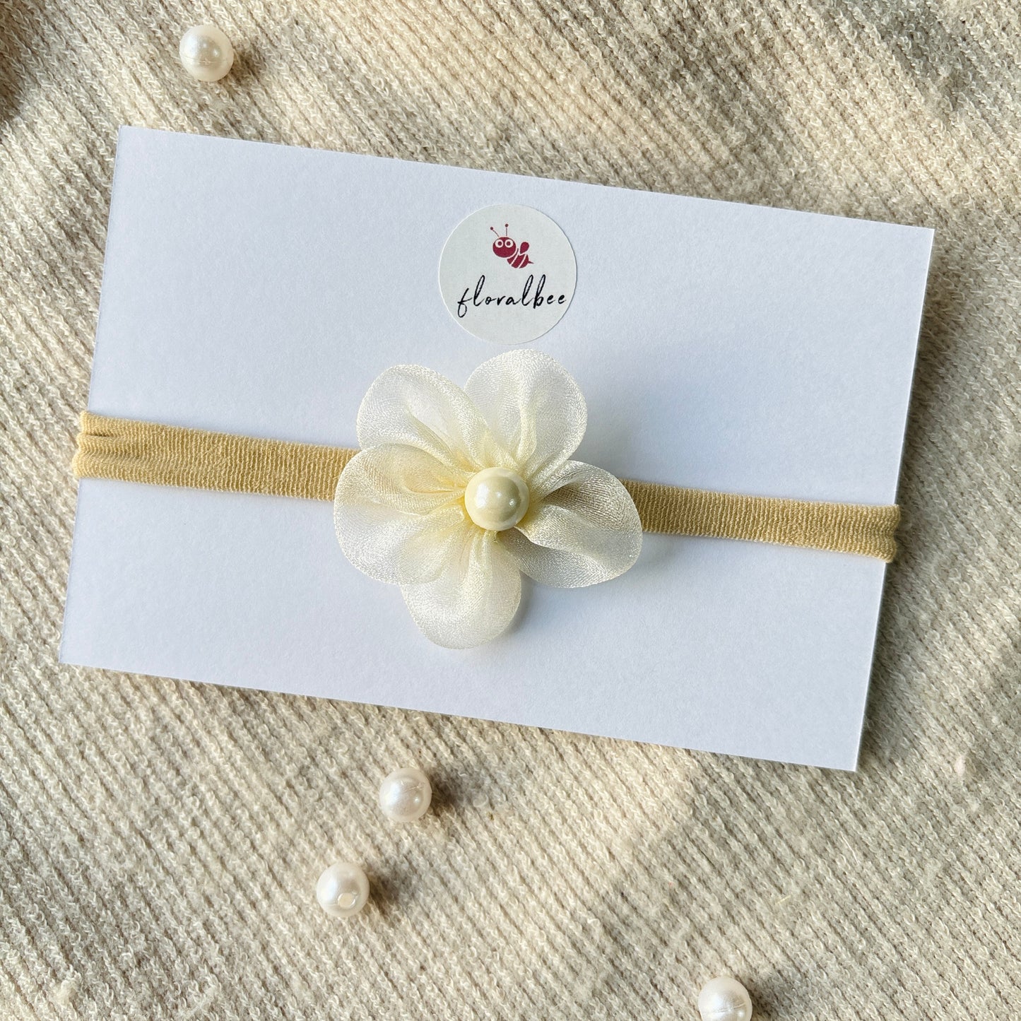 Organza floral baby headband - Off white
