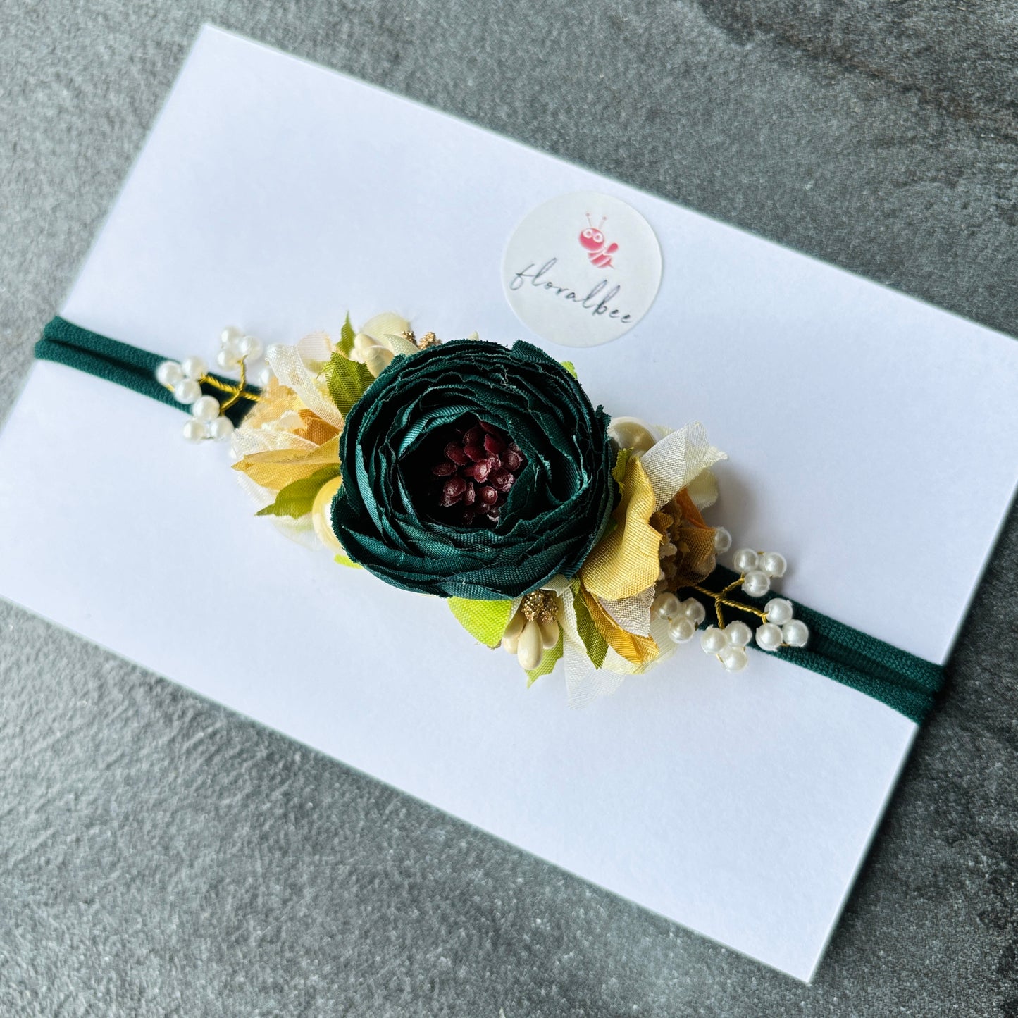 Floralbee exclusive bottle green floral baby headband