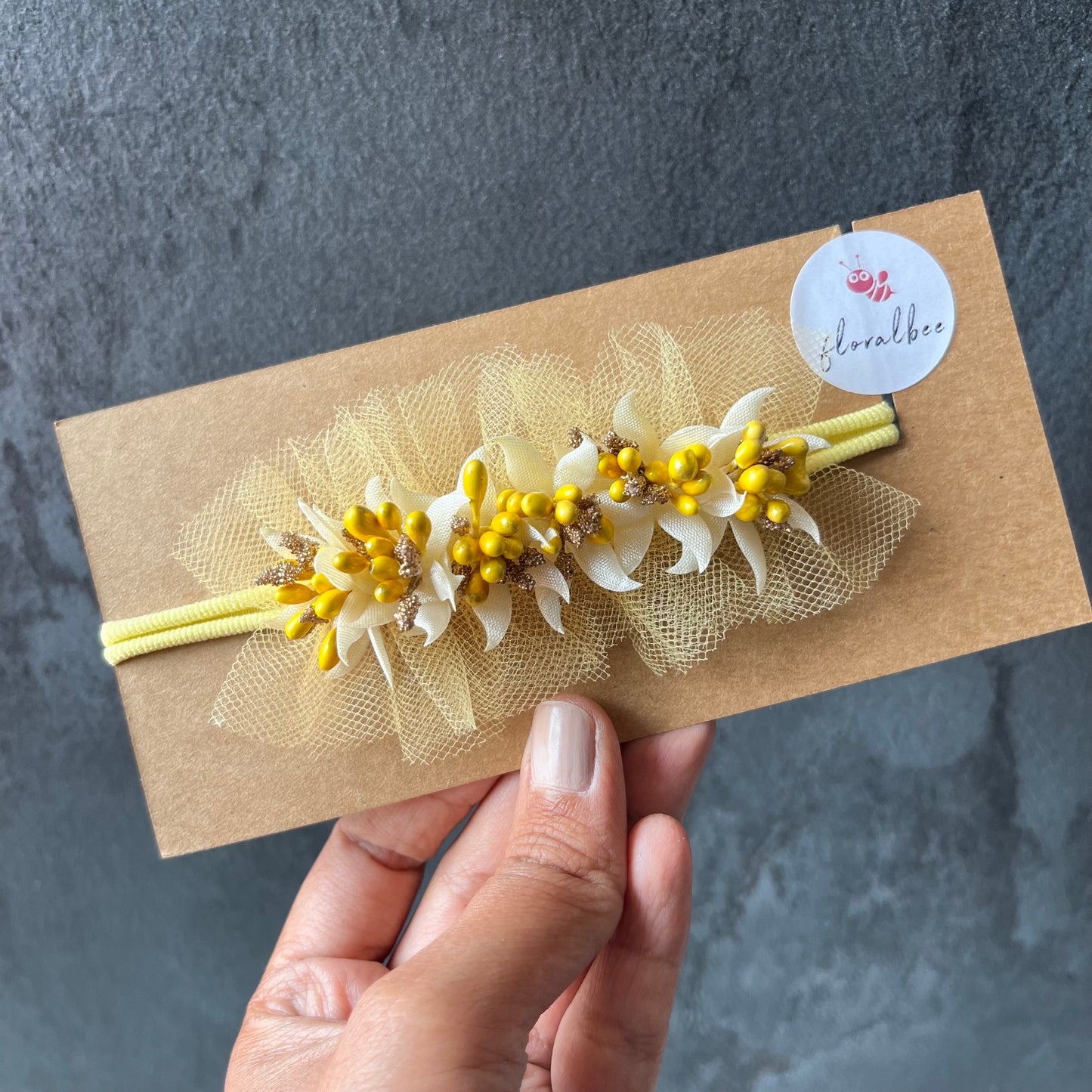 Yellow Net Floral headband - baby nylon headband
