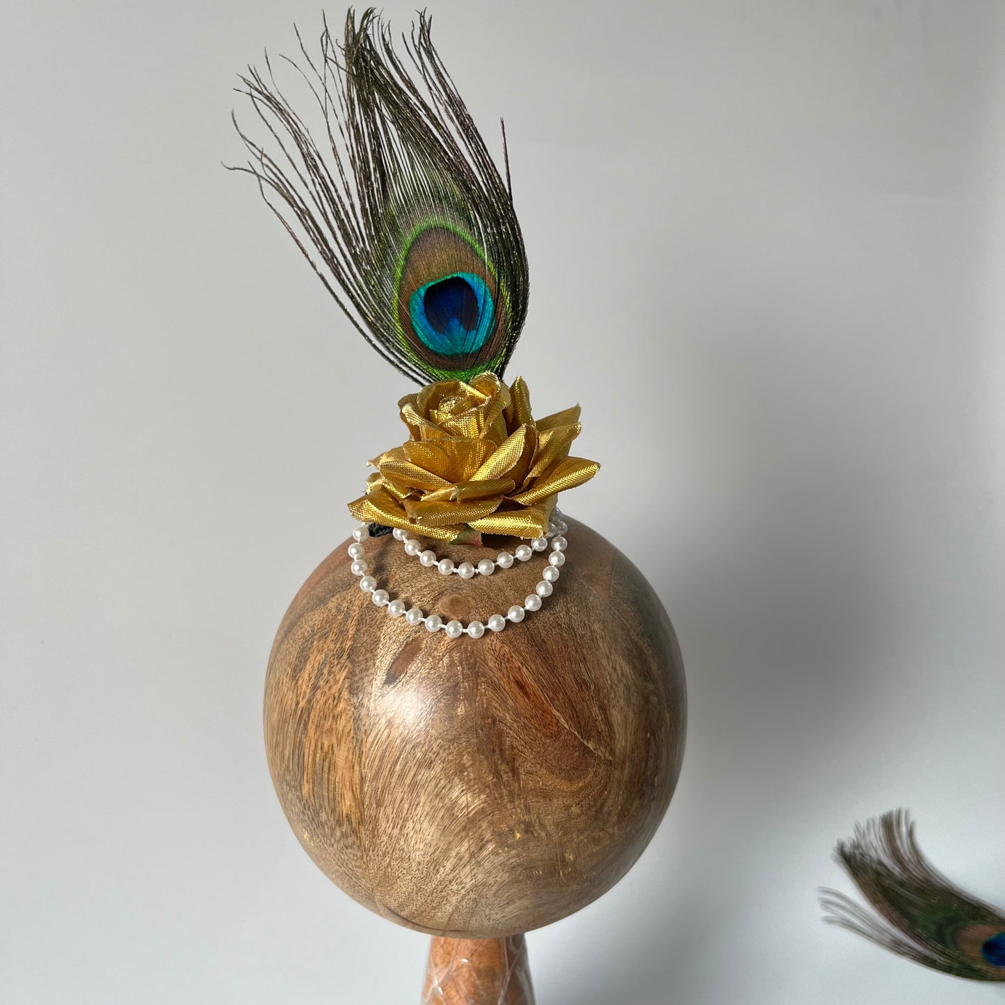 Janmashtami special Golden rose alligator clip with peacock feather