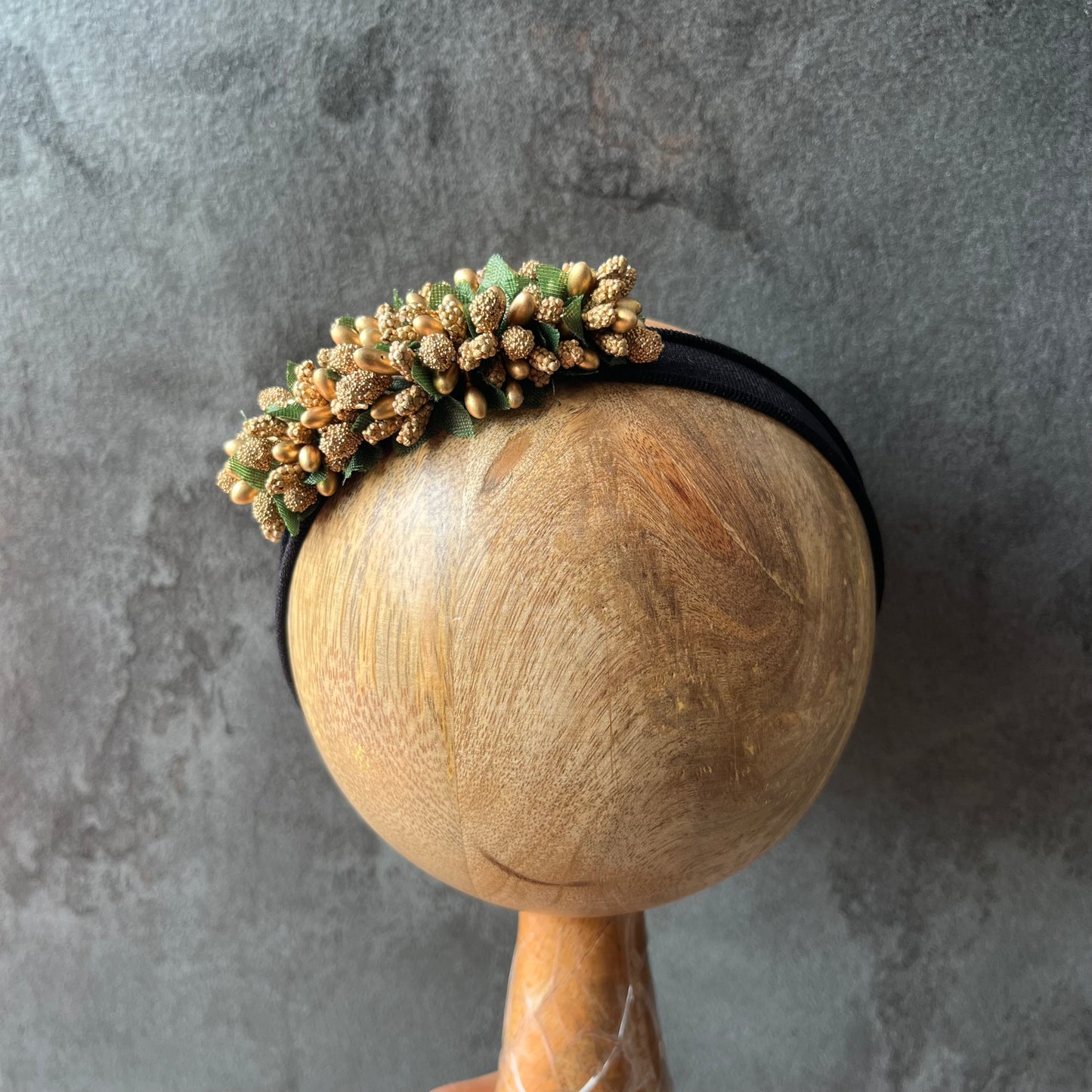 Golden pollens floral baby headband - Black headband