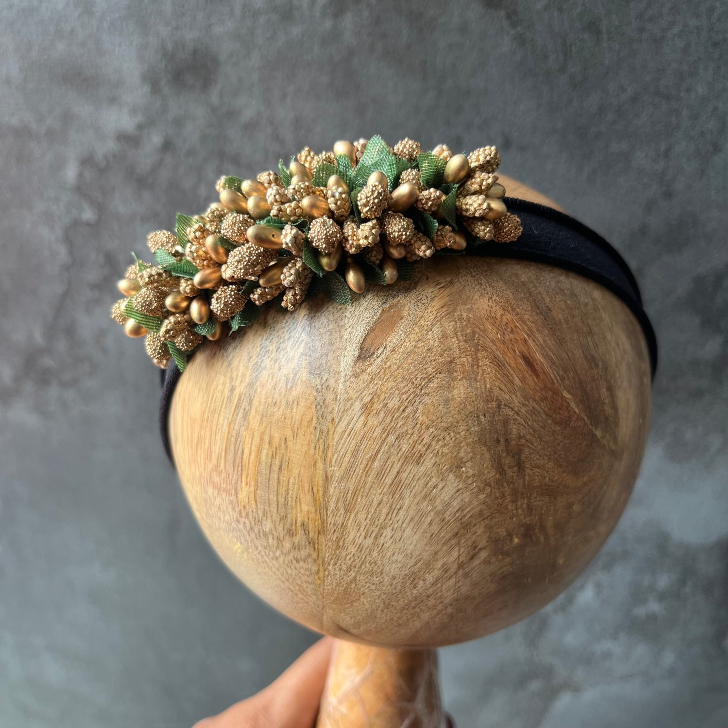 Golden pollens floral baby headband - Black headband