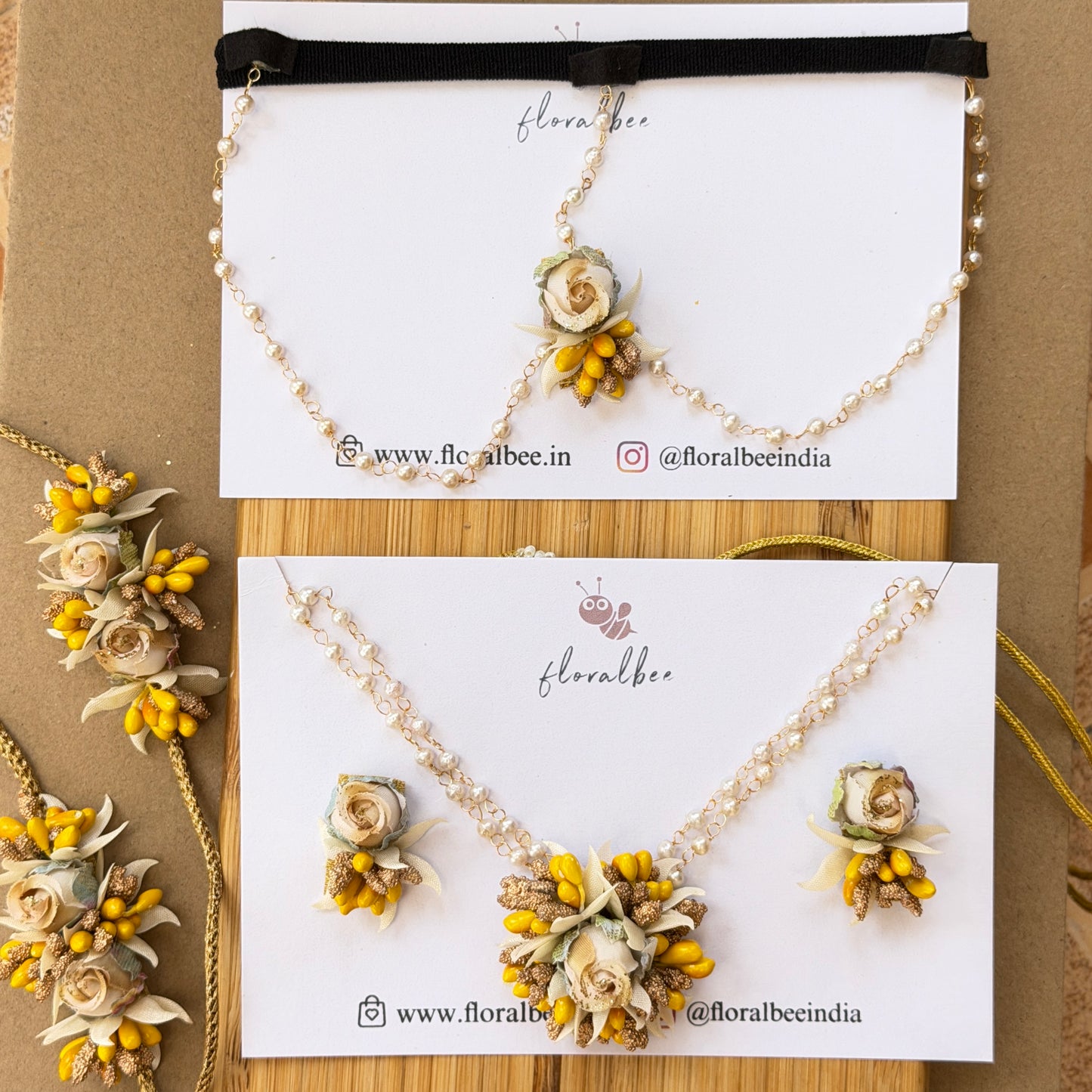 White rose bud with yellow pollens- Baby Radha Accessories Set with soft headband - Janmashtami special