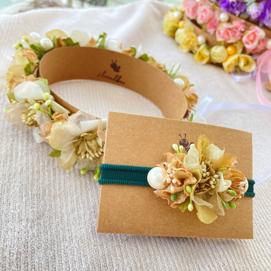 Kids floral tiara and baby headband : Lush green