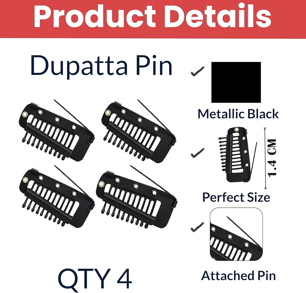 Add on- Dupatta clips- Black ( pack of 4)