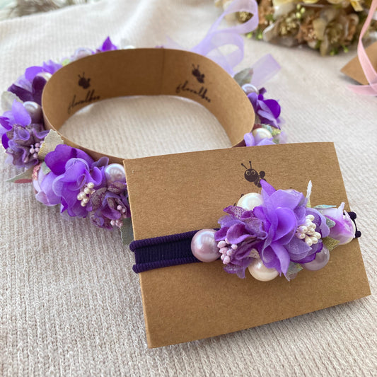 Kids floral tiara and baby headband : Purple love
