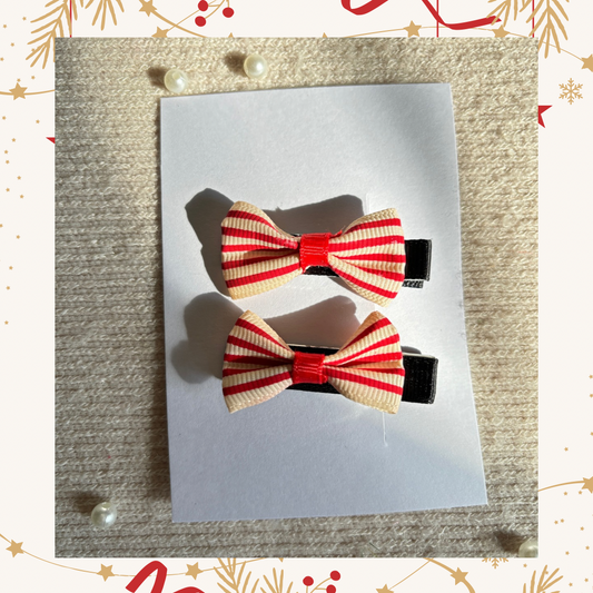 Red stripes mini bow alligator clips