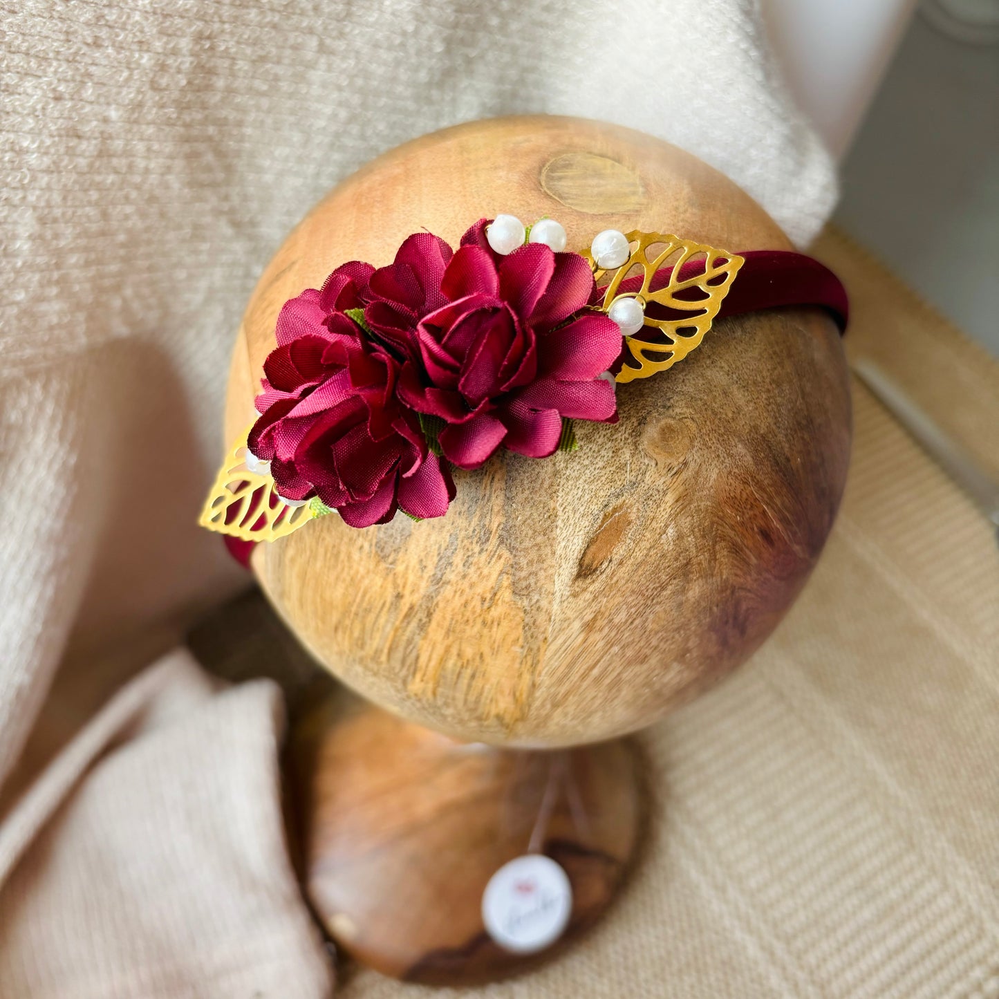 Wine flowers with golden leaf Alice headband