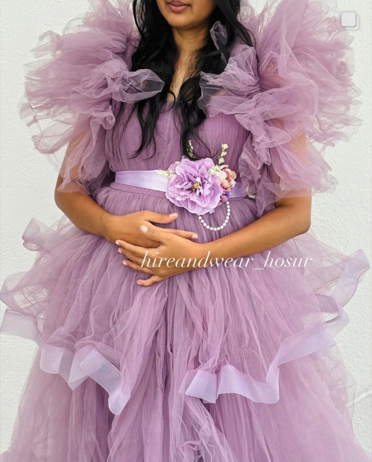 Lavender maternity gown - preloved (with floral accessories)
