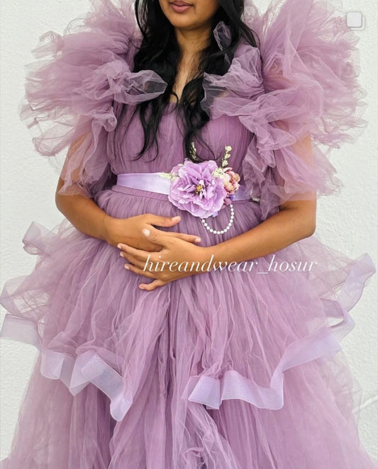Lavender maternity gown - preloved (with floral accessories)