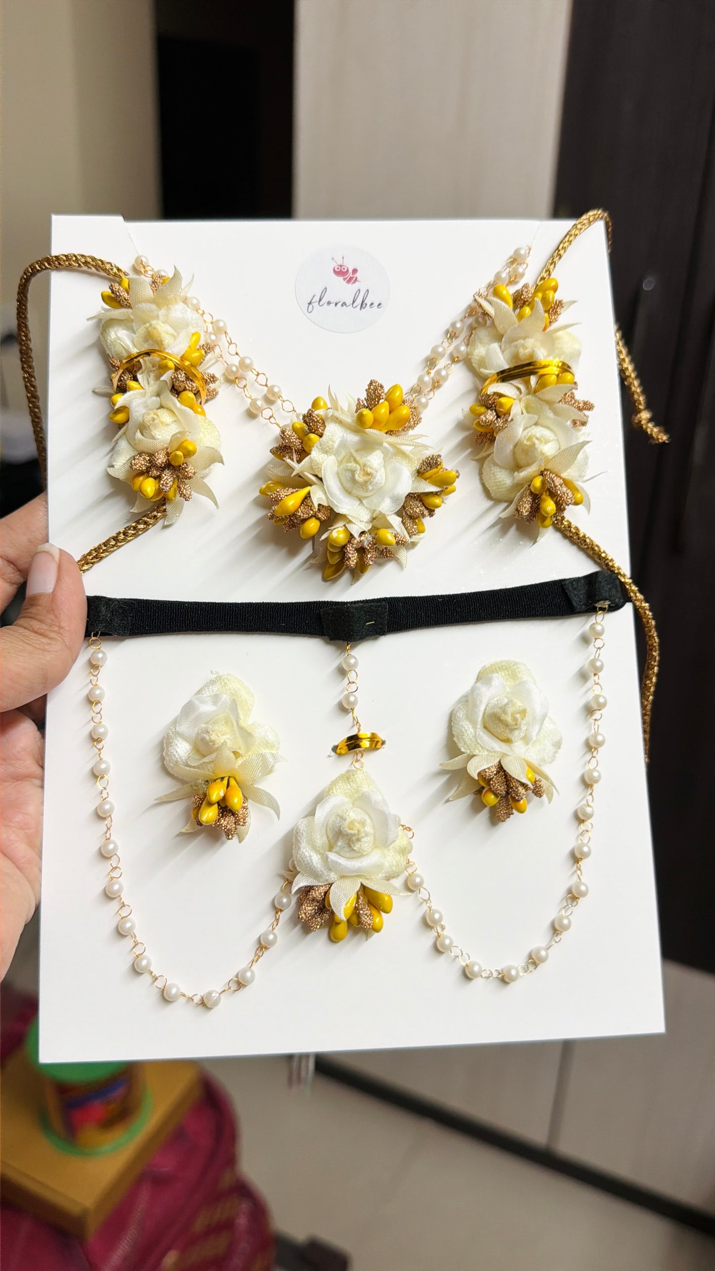 White rose with yellow pollens- Baby Radha Accessories Set with soft headband - Janmashtami special