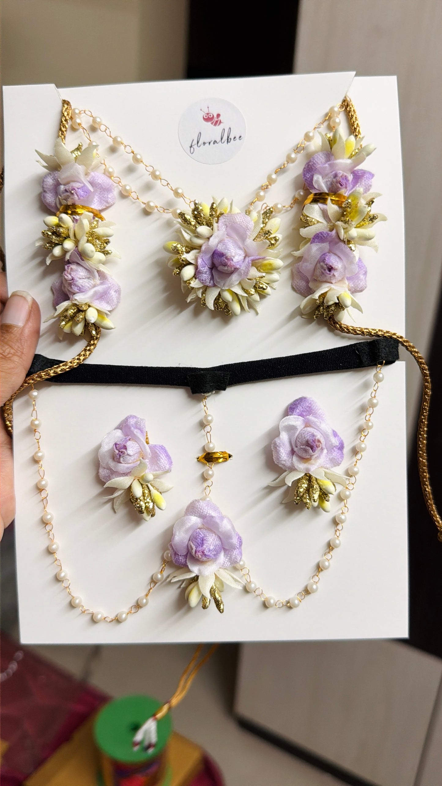 Purple rose with gold glitter pollens- Baby Radha Accessories Set with soft headband - Janmashtami special