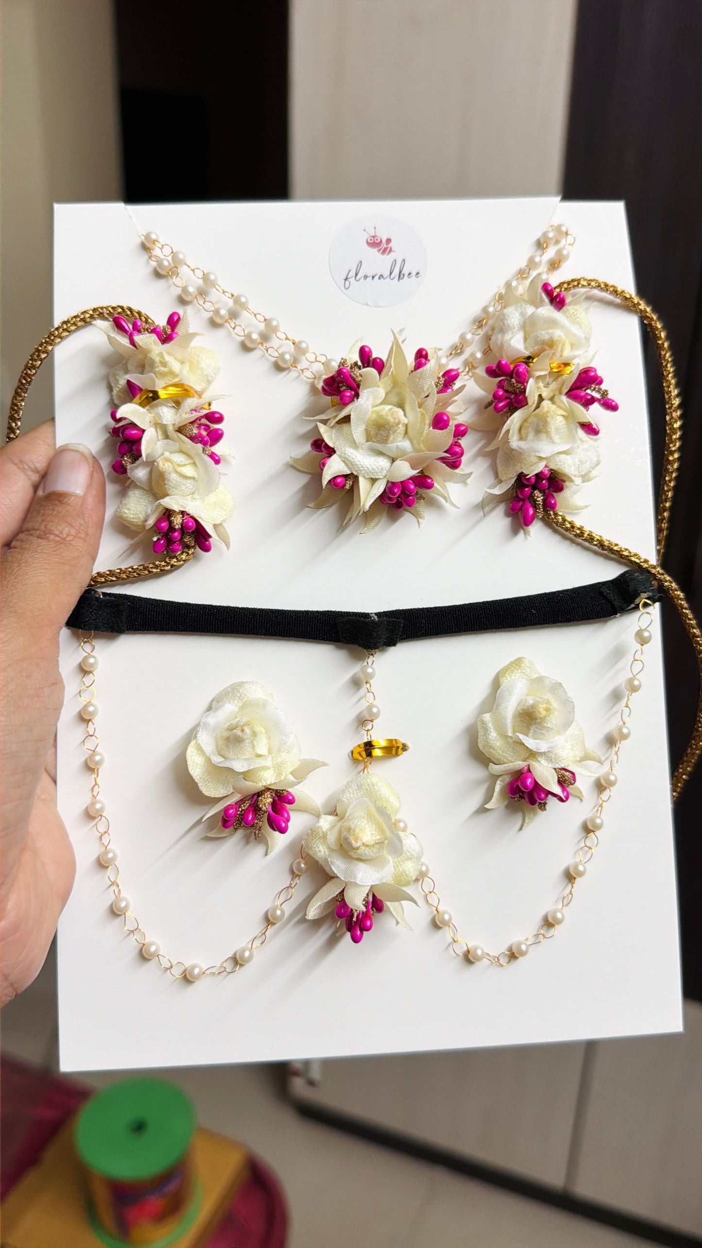 White rose with pink pollens- Baby Radha Accessories Set with soft headband - Janmashtami special