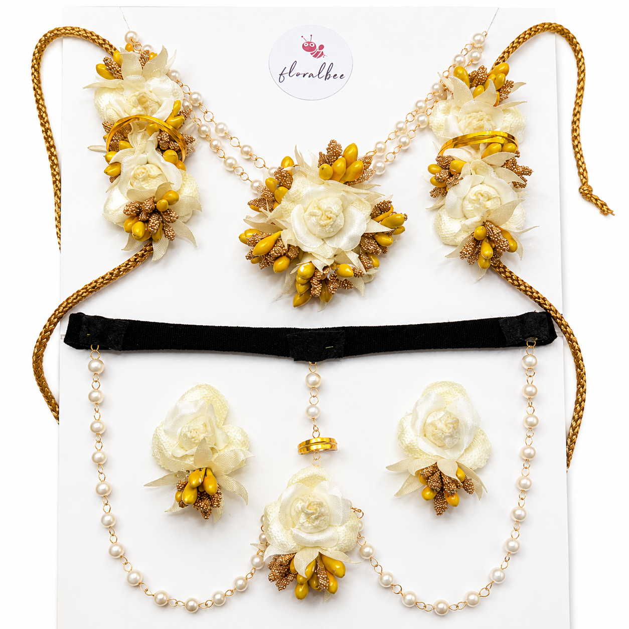 White rose with yellow pollens- Baby Radha Accessories Set with soft headband - Janmashtami special