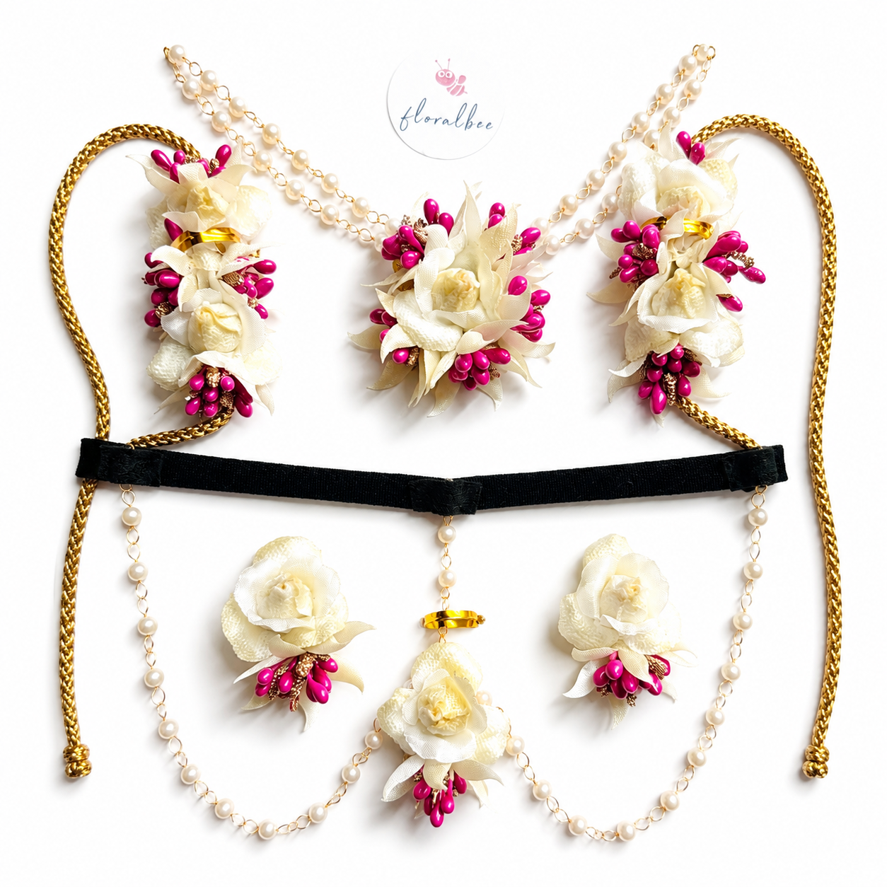 White rose with pink pollens- Baby Radha Accessories Set with soft headband - Janmashtami special