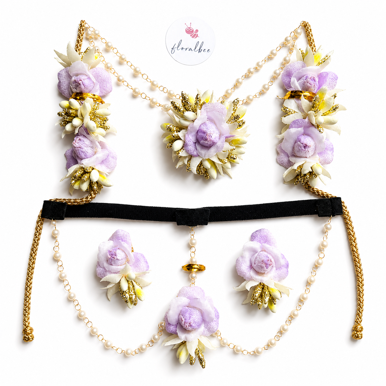 Purple rose with gold glitter pollens- Baby Radha Accessories Set with soft headband - Janmashtami special