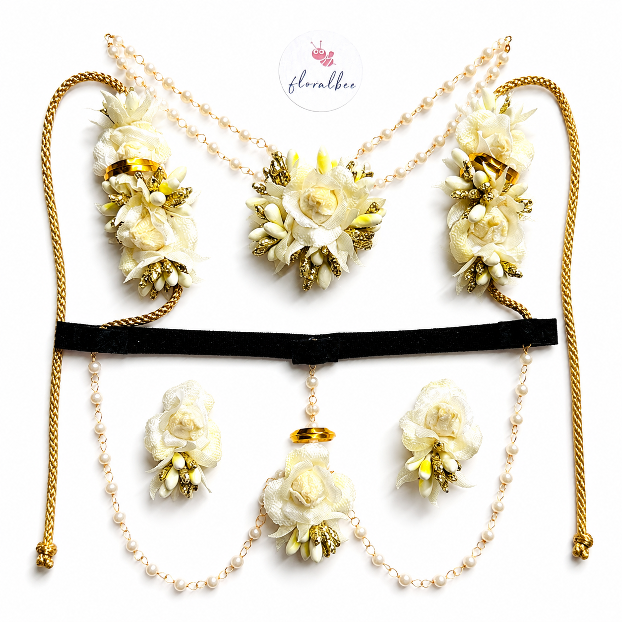 White rose with gold glitter pollens- Baby Radha Accessories Set with soft headband - Janmashtami special