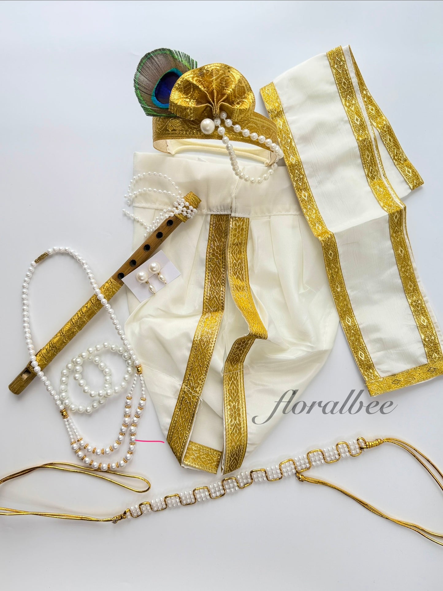 Baby Krishna White and Golden full set (newborn to 24 months) - Janmashtami special