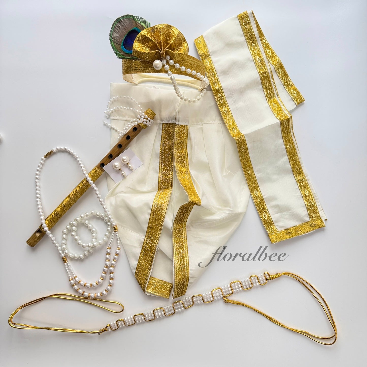 Baby Krishna White and Golden full set (newborn to 24 months) - Janmashtami special