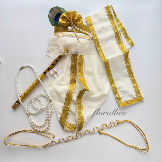 Baby Krishna White and Golden full set (newborn to 24 months) - Janmashtami special