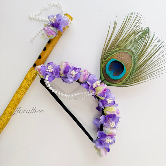 Peacock kids floral headband 15 (violets) - Janmashtami special