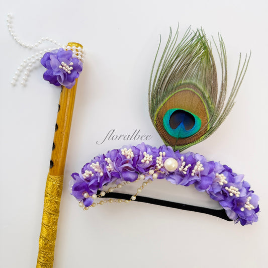 Peacock kids floral headband 14 (Purple magic) - Janmashtami special