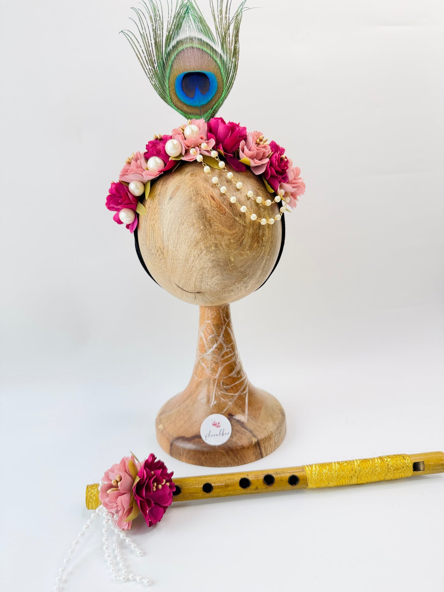 Peacock baby headband 12 (Pink and wine) - Janmashtami special