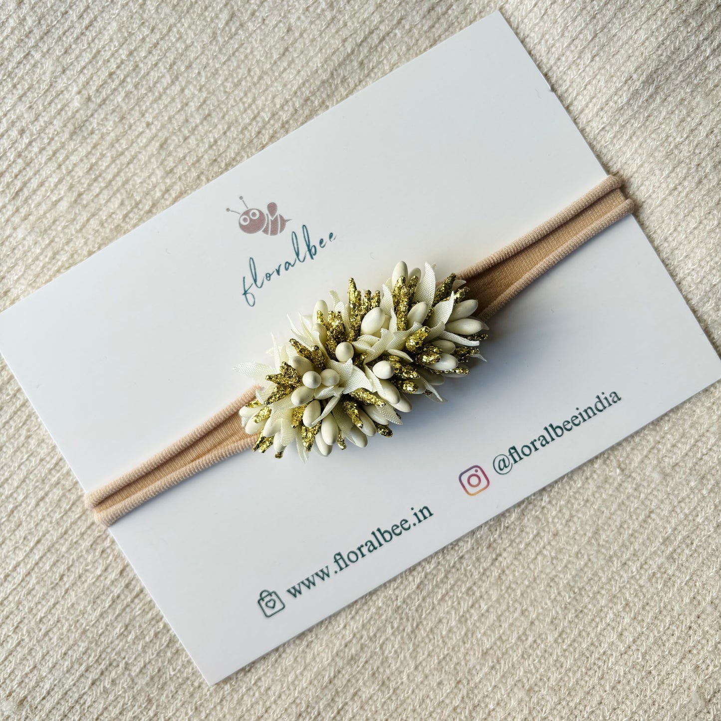 White and Golden pollens floral baby headband
