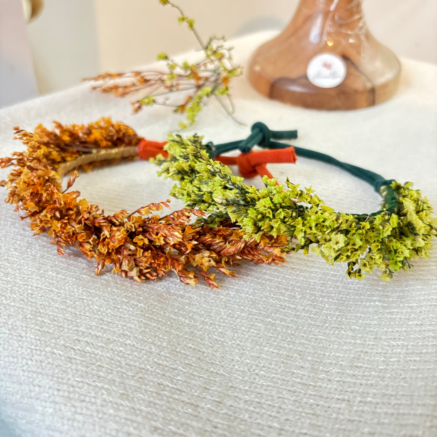 Preserved flowers tie back crown headband Combo - Orange and Green