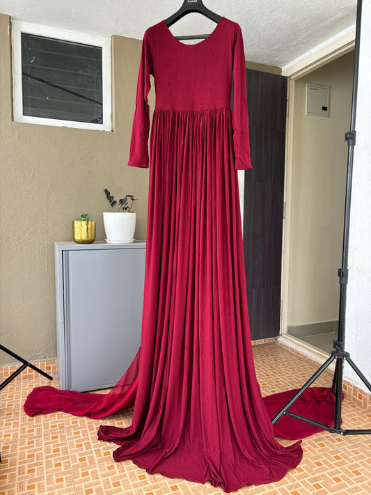 Burgundy maternity gown - preloved (with veil)